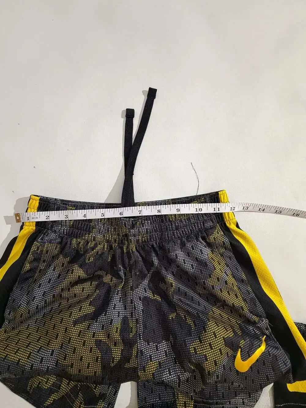 Nike Dri-Fit Shorts Camo Yellow Black Elite Basketball Mesh Mens L
